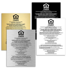 Main image - Equal Housing Lender Wall Sign (FDIC) 11W x 14H  - Shown in gold with black text, black with white text, silver with black text, and white with black text