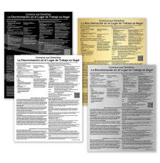 Main image - Equal Employment Opportunity (Spanish) 11W x 14H - -	All color options shown - gold with black text, black with white text, silver with black text, and white with black text