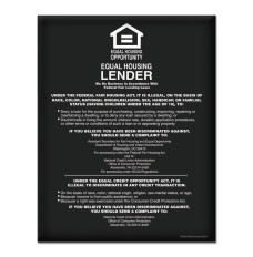 Equal Housing Lender Wall Sign (NCUA) 11W x 14H - Gloss Black