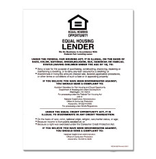 Equal Housing Lender Wall Sign (NCUA) 11W x 14H - White
