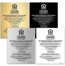Main image - Equal Housing Lender Wall Sign (NCUA) 11W x 14H - -	All color options shown - gold with black text, black with white text, silver with black text, and white with black text