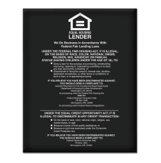 Equal Housing Lender Wall Sign (Federal Reserve) 11'W x 14"H - Gloss Black