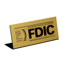 FDIC $250000 Bend-Back Sign - Gold w/ Black Text