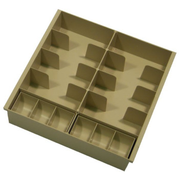 (W x H x D): 14-3/4" x 3-1/4" x 14-13/16" Fenco Plastic Cash Tray - Champagne