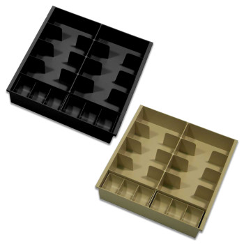 (W x H x D): 14-3/4" x 3-1/4" x 14-13/16" Fenco Plastic Cash Tray, 8 Compartments, Coin Scoop