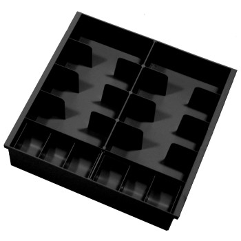 (W x H x D): 14-3/4" x 3-1/4" x 14-13/16" Fenco Plastic Cash Tray - Black