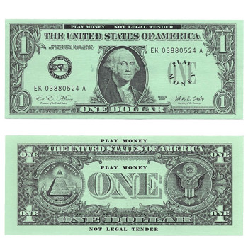 Realistic Play Money - One Dollar Bills
