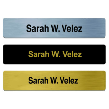 (W x H): 8-11/16" x 1-3/4" Laser Engraved Nameplate with Metal Strip -  Radius Corner