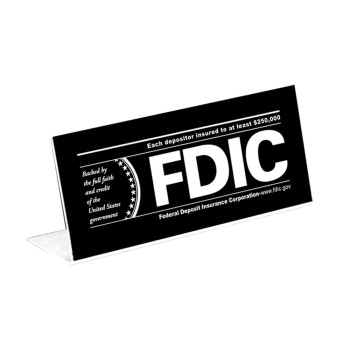 FDIC $250000 Bend-Back Sign- Black w/ White Text