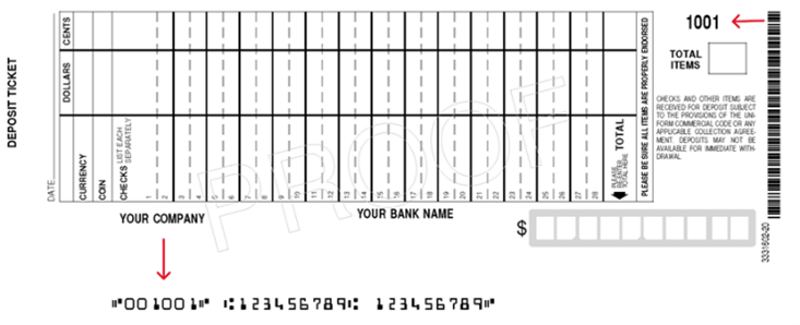 Deposit Slip with sequential numbering